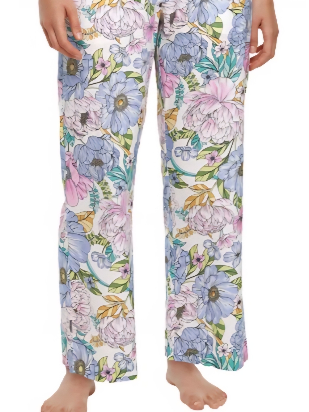 Floral Wide-Leg Pajama Pants in Pastel Colors %100 Cotton